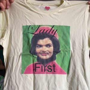 Super cute Jackie O “lady first” pale yellow shirt
